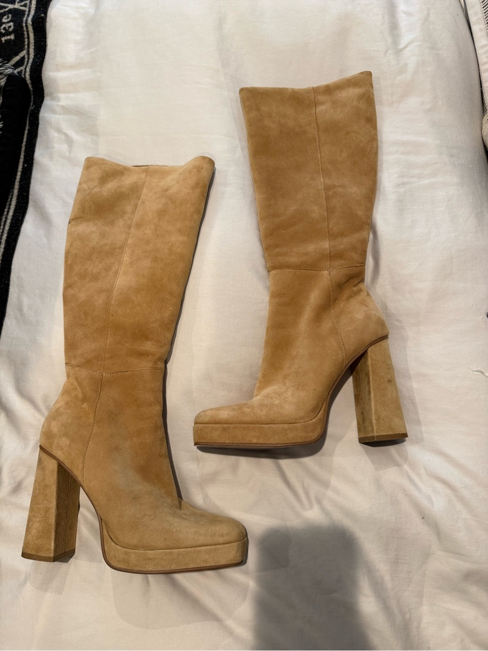 Sam Edelman Tan Suede Knee-High Platform Boots